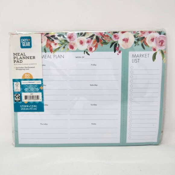 Pen+Gear Meal Planner Pad With Perforated Shopping List 60 Sheets Floral Design - Picture 1 of 6